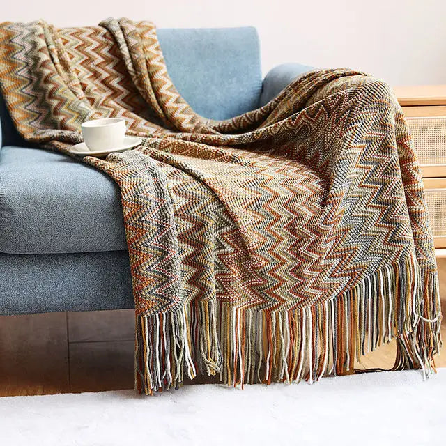 Heavy Knitted Blankets with Tassels