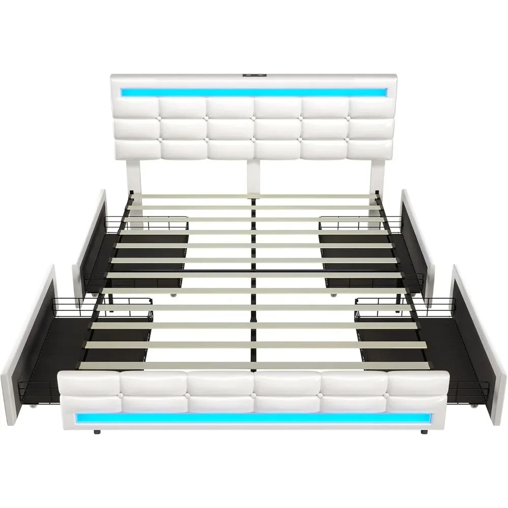 Cushy Bedframe with LED lights and charging station