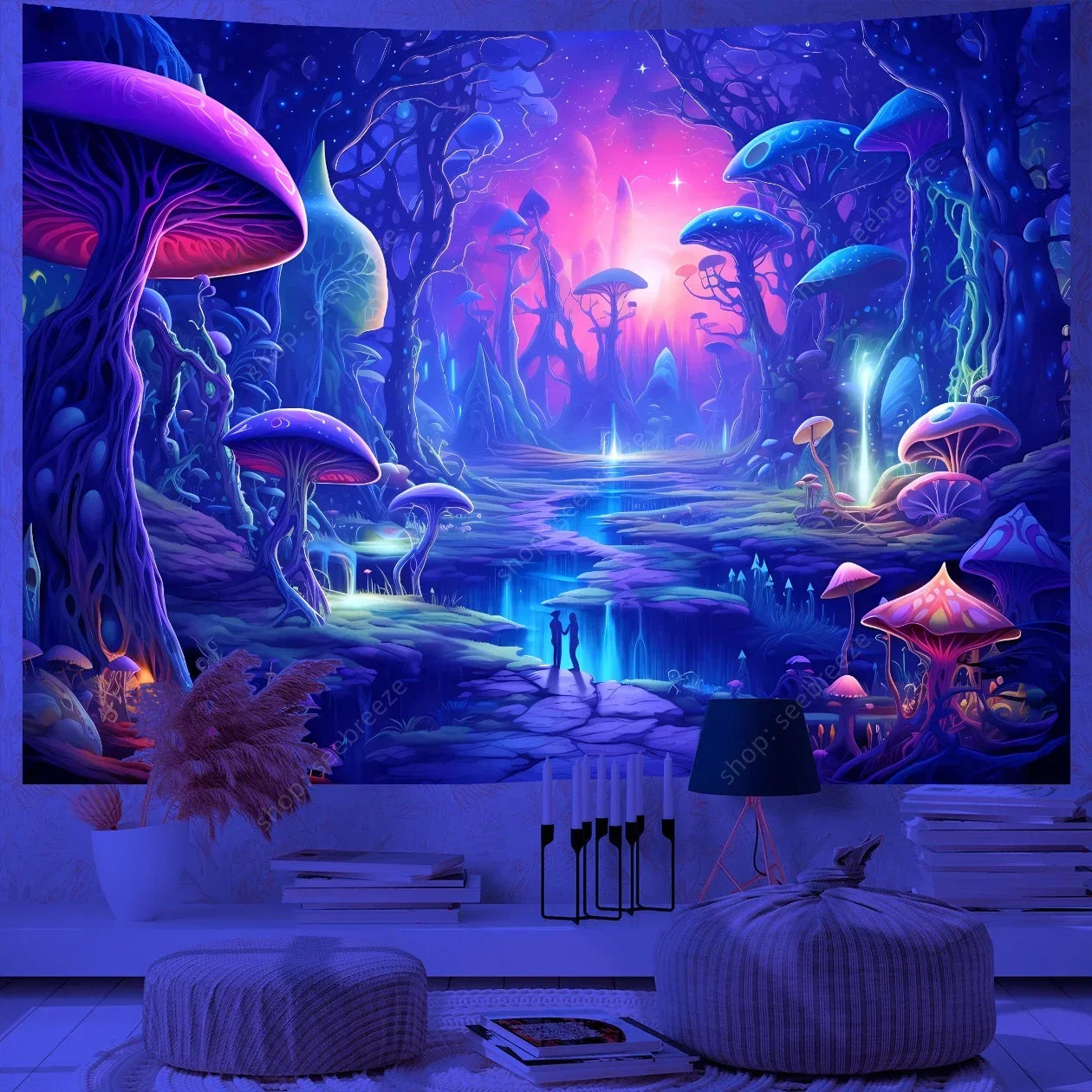 Fantasy Mushroom UV Reactive Tapestries