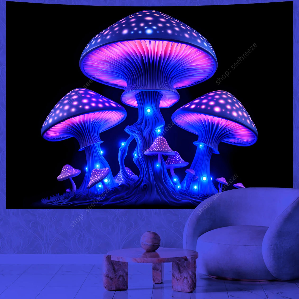 Mushroom Forest UV Reactive Tapestries