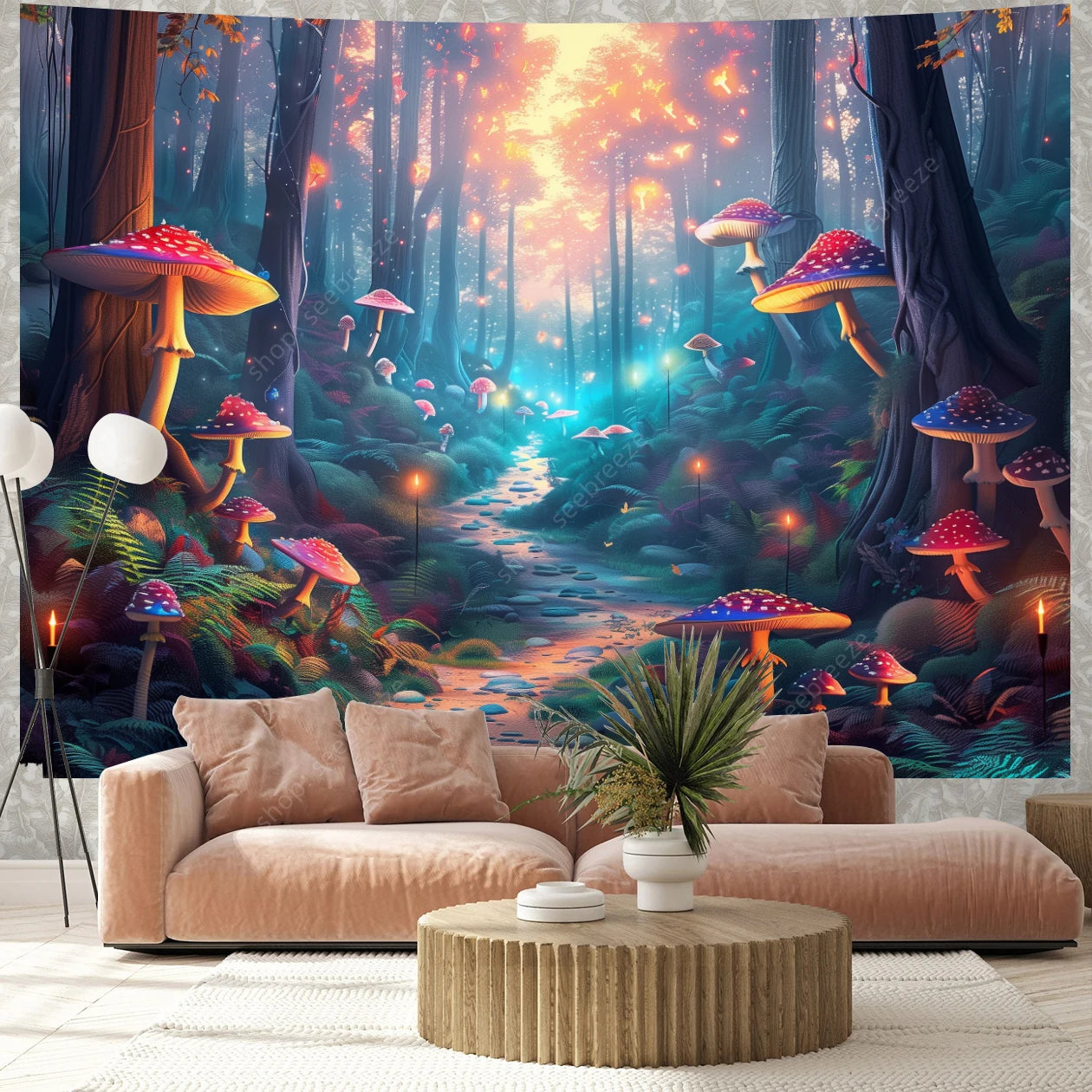 Fantasy Mushroom UV Reactive Tapestries