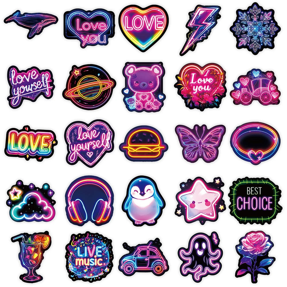 10/30/50pcs Cool Neon Light Stickers