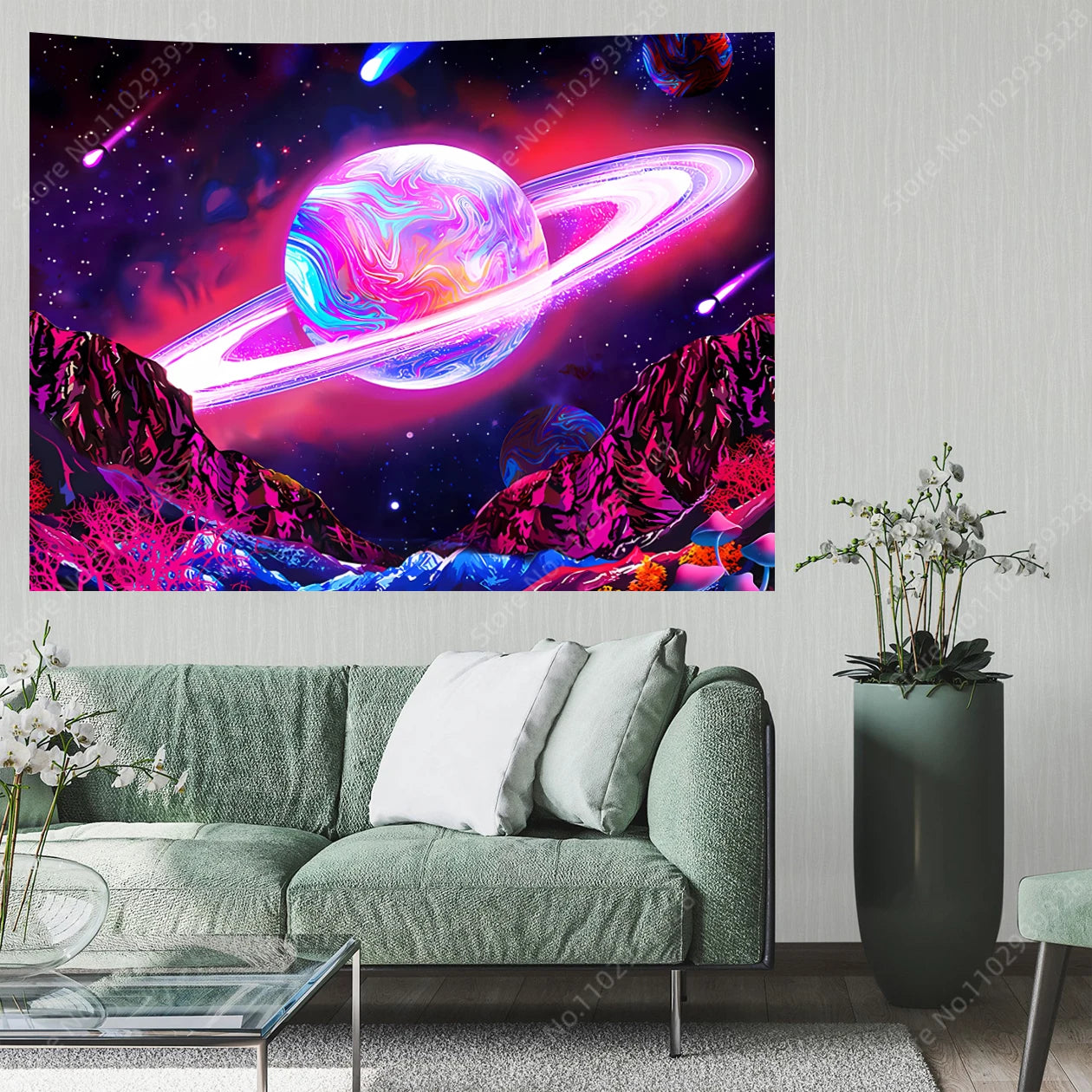 Galaxy Space Landscape UV Reactive Tapestries