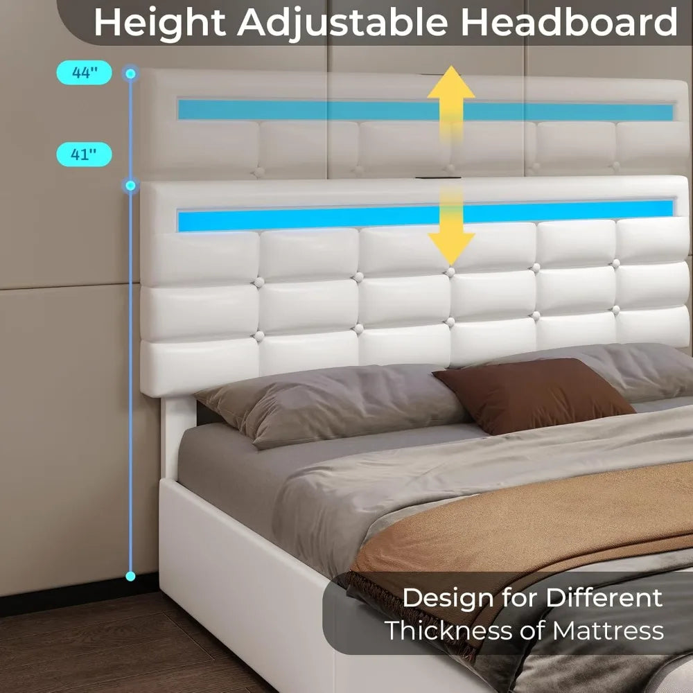 Cushy Bedframe with LED lights and charging station