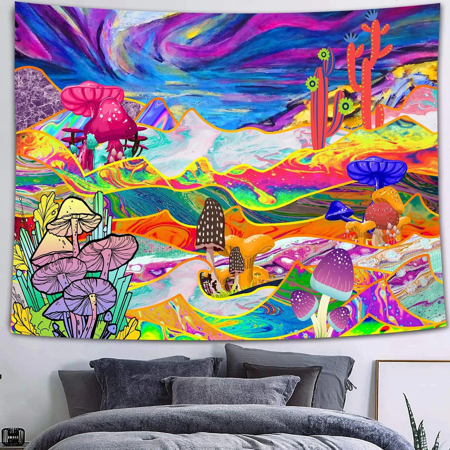 UV reactive cityscape tapestry