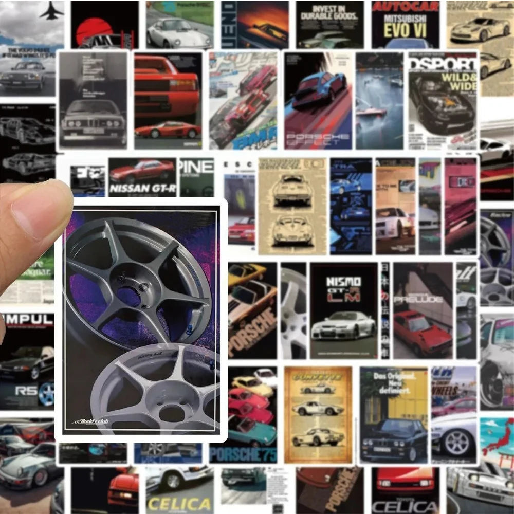 Retro Race Car Poster Stickers