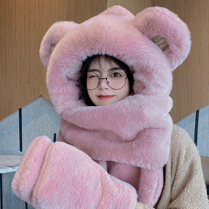 Super Thick Warm Plushie Bear Hooded Scarf