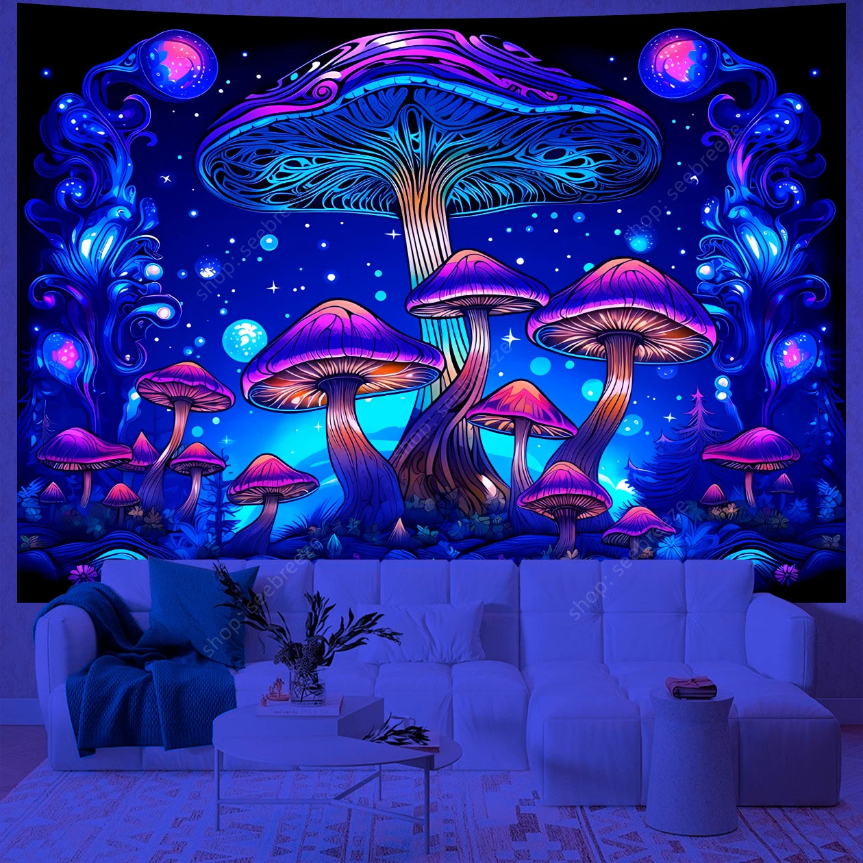 Fantasy Mushroom UV Reactive Tapestries