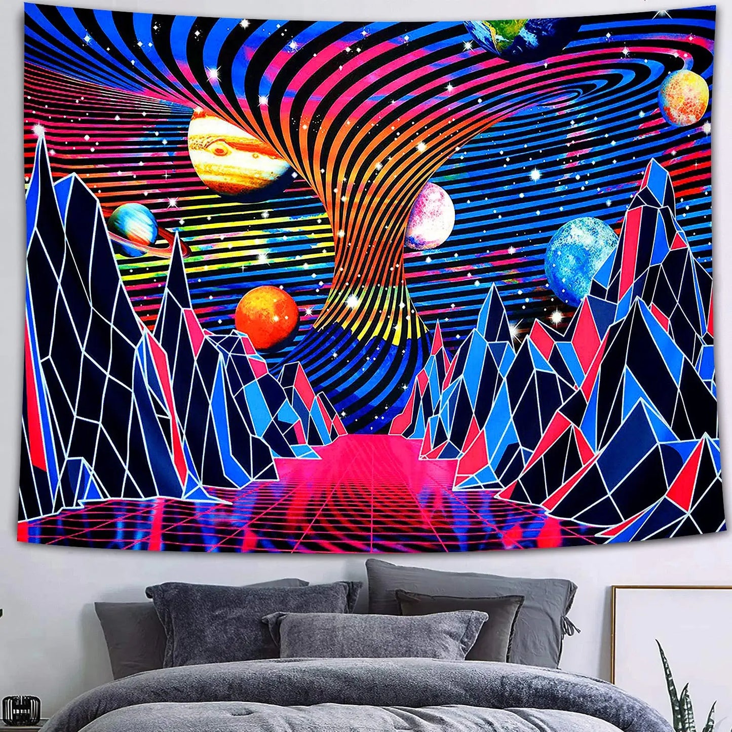 UV reactive cityscape tapestry