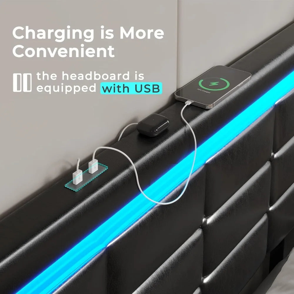 Cushy Bedframe with LED lights and charging station