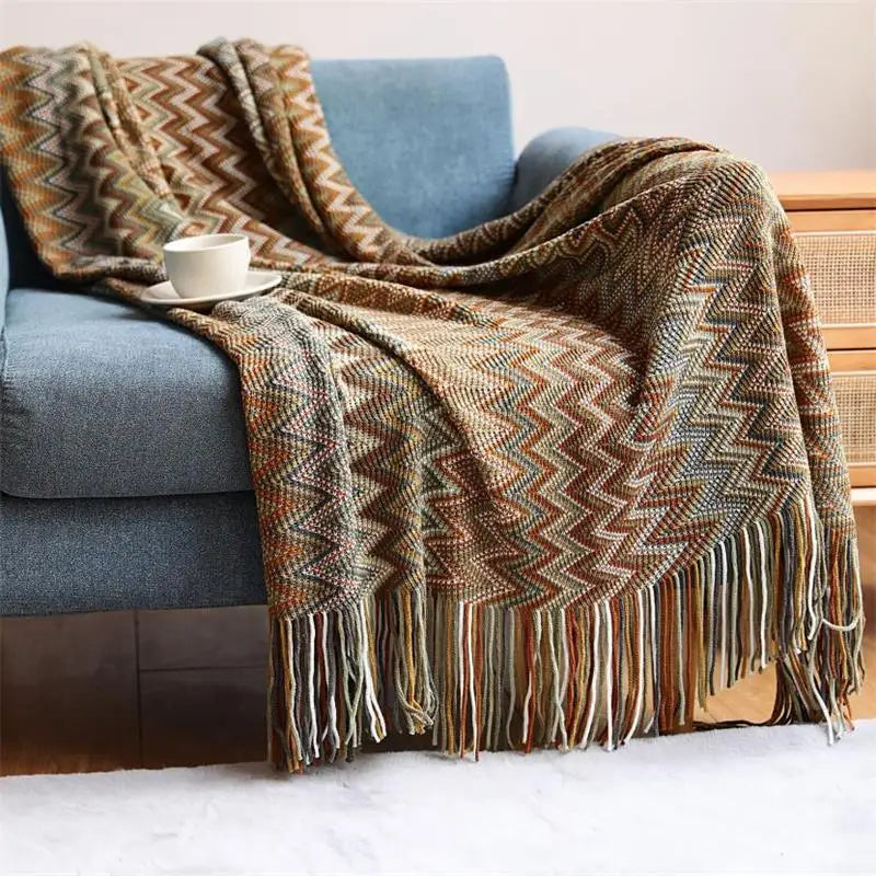Hand Knitted Blanket with Tassels