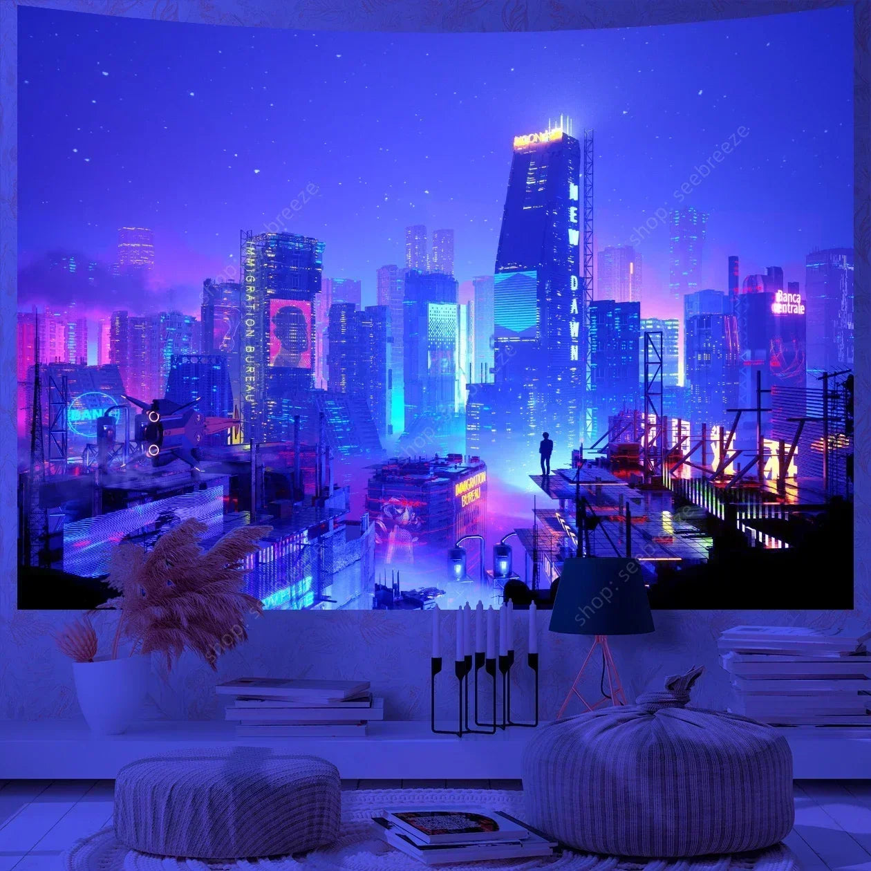 City Skyscrapers UV Reactive Tapestries