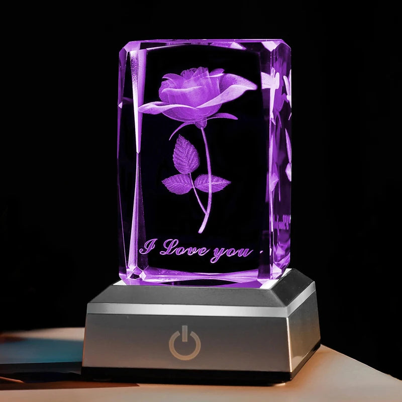 3D Rose Crystal LED Colorful Night Light