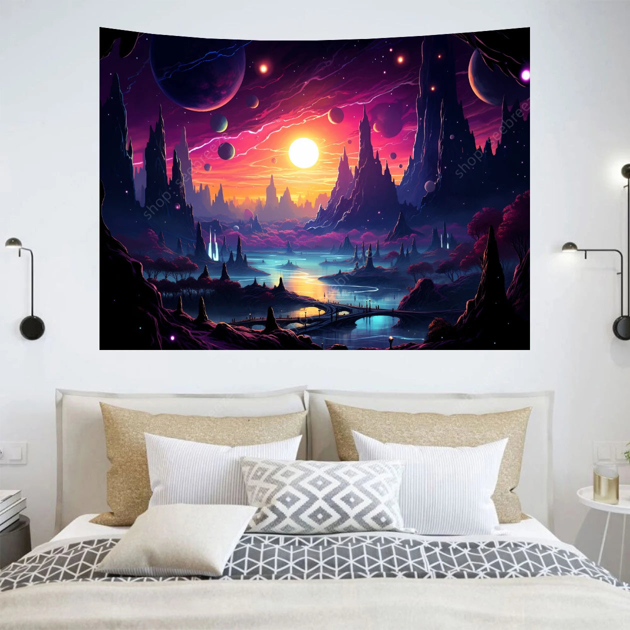 Galaxy Space Landscape UV Reactive Tapestries
