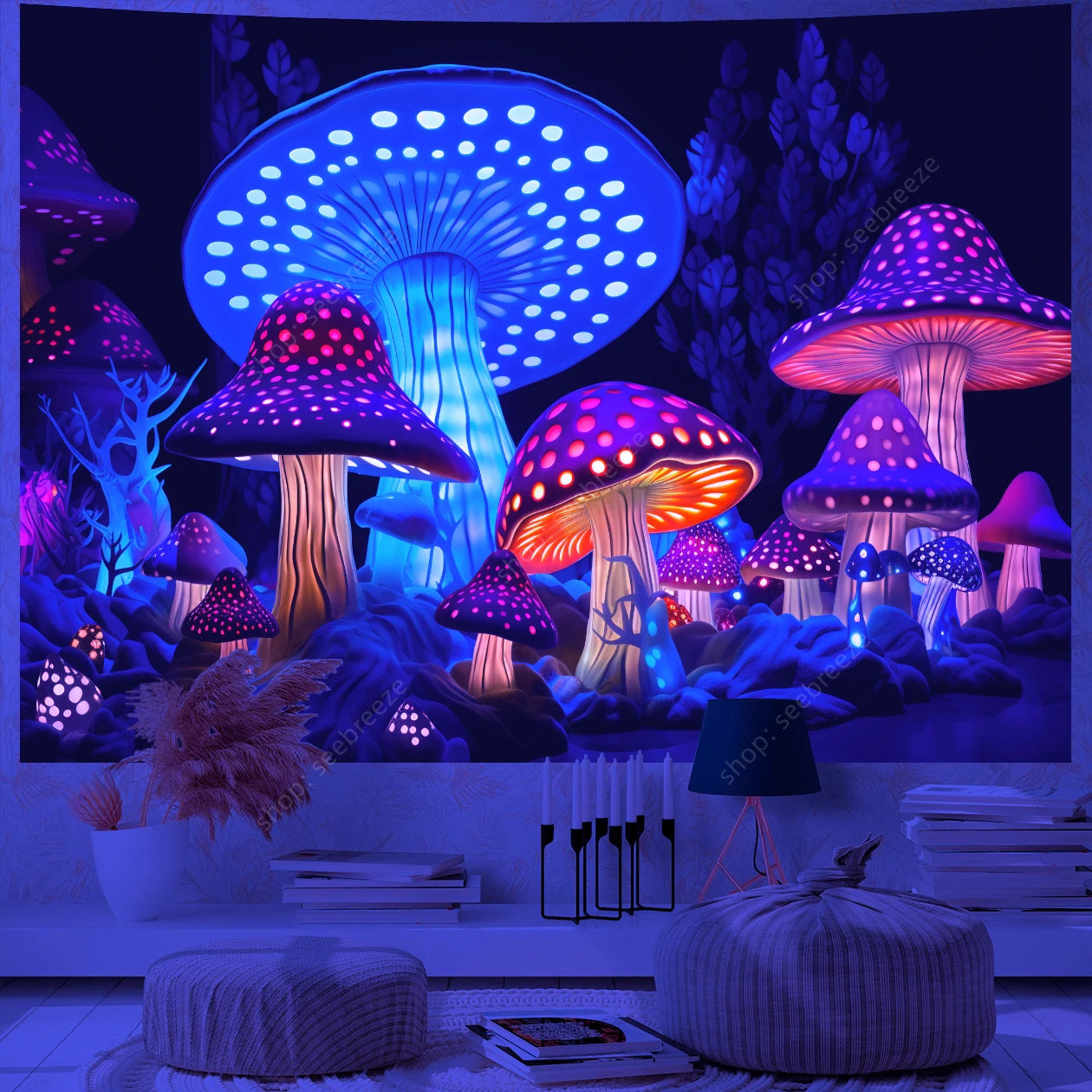 Fantasy Mushroom UV Reactive Tapestries