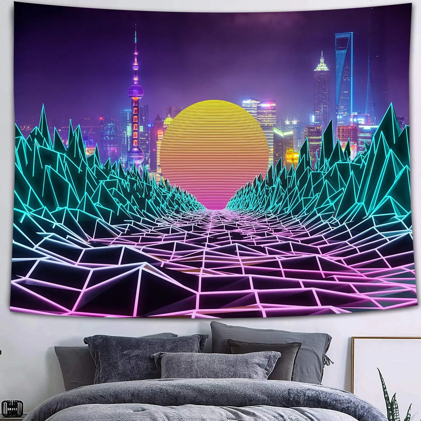 UV reactive cityscape tapestry