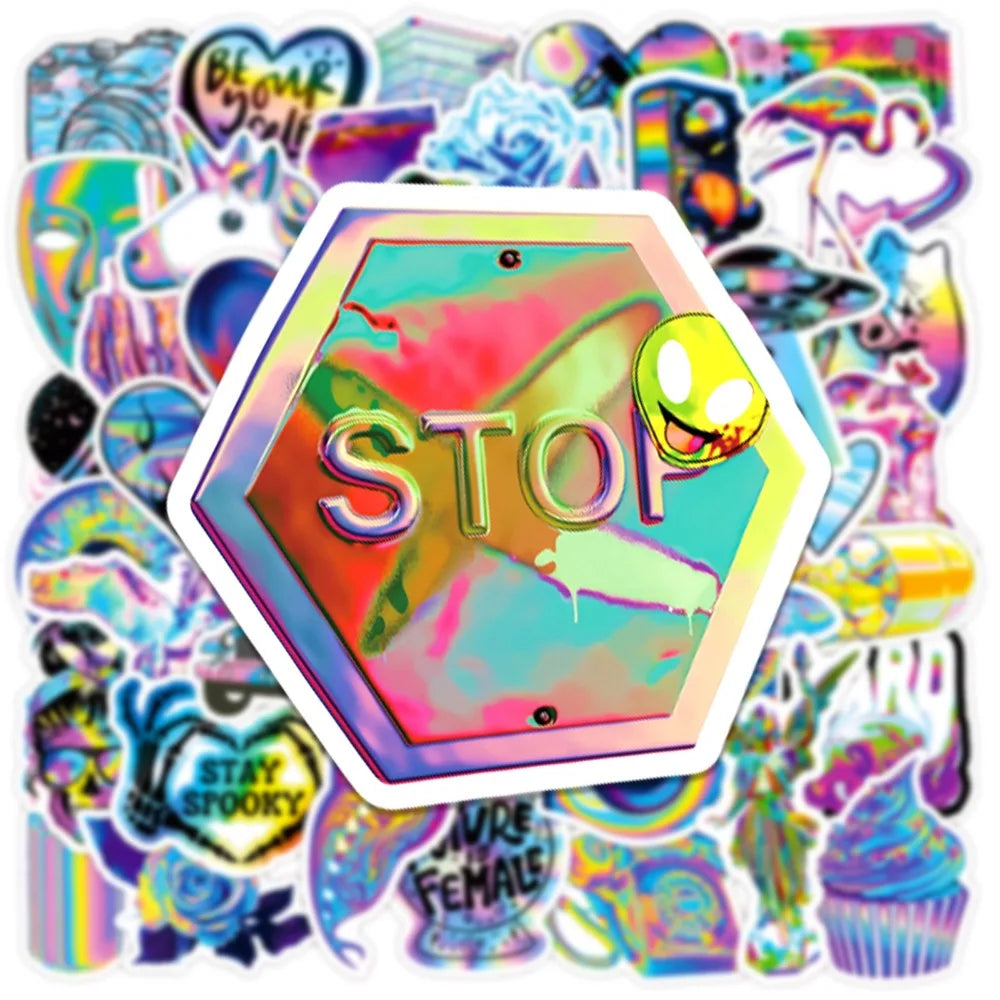 10/50Pcs Holographic Trippy Stickers
