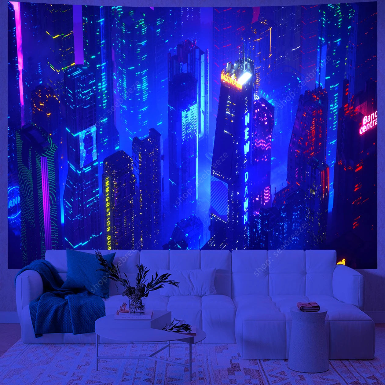City Skyscrapers UV Reactive Tapestries
