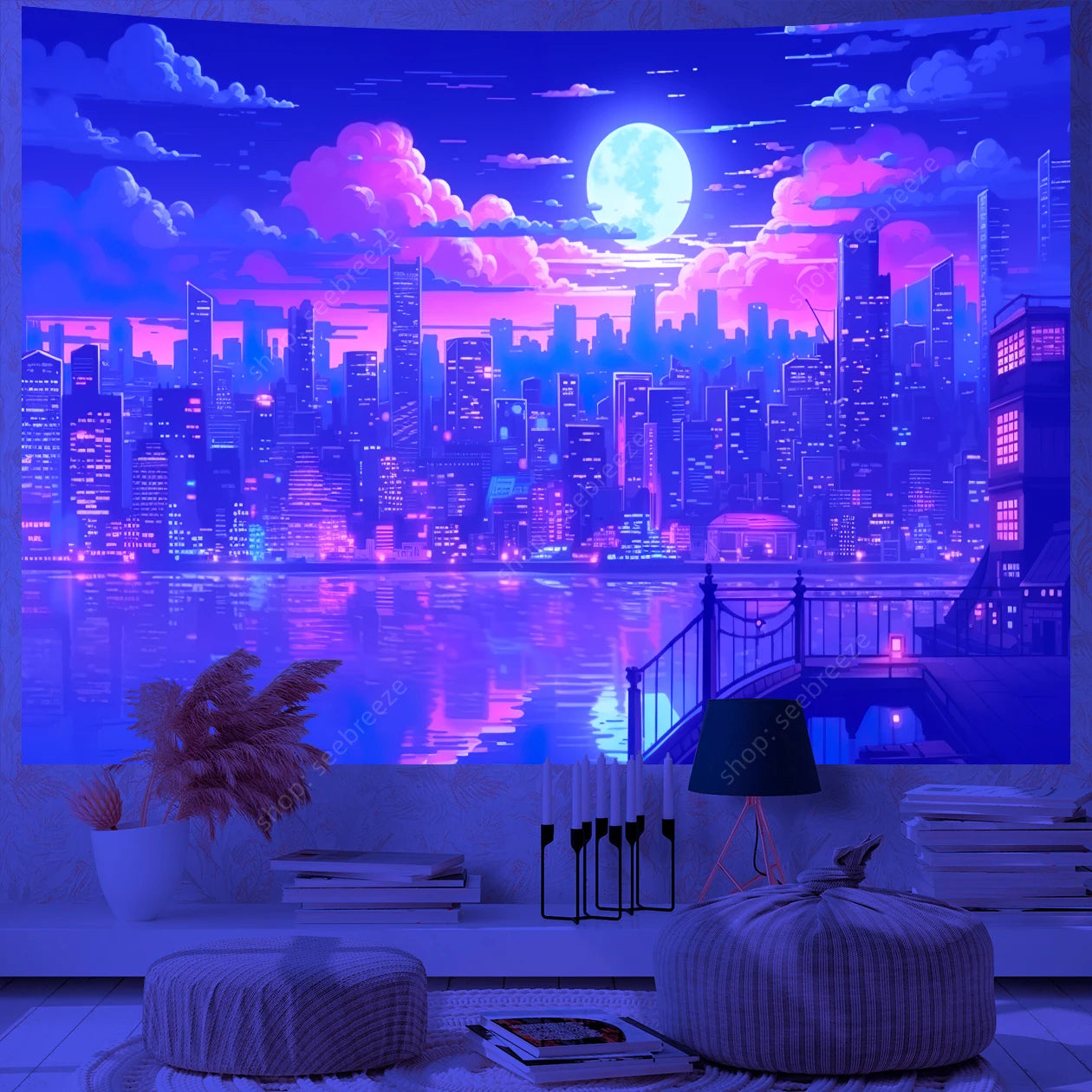 City Skyscrapers UV Reactive Tapestries