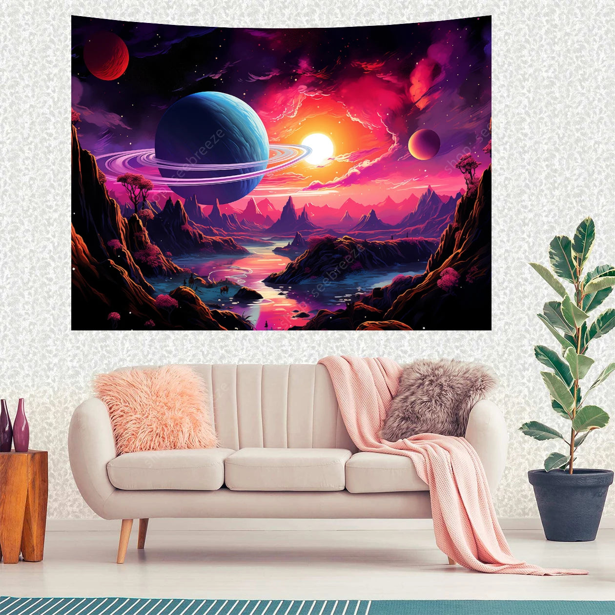 Galaxy Space Landscape UV Reactive Tapestries