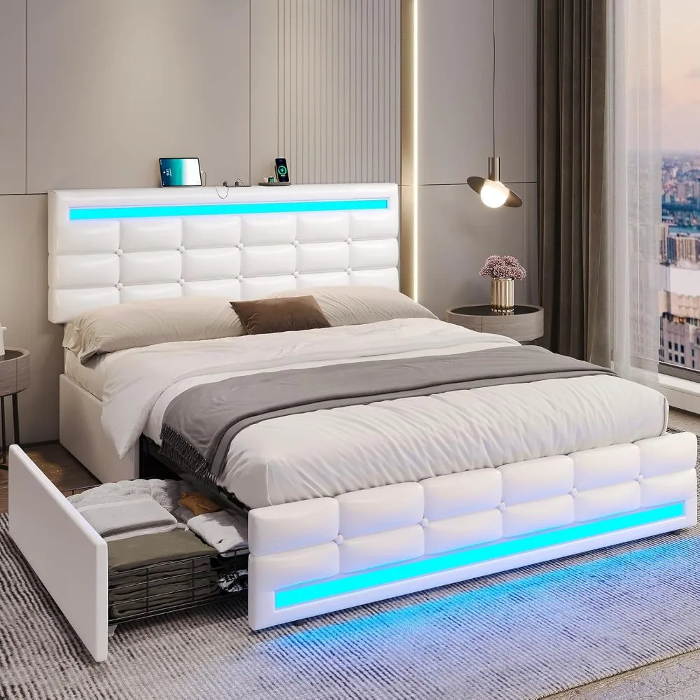 Cushy Bedframe with LED lights and charging station