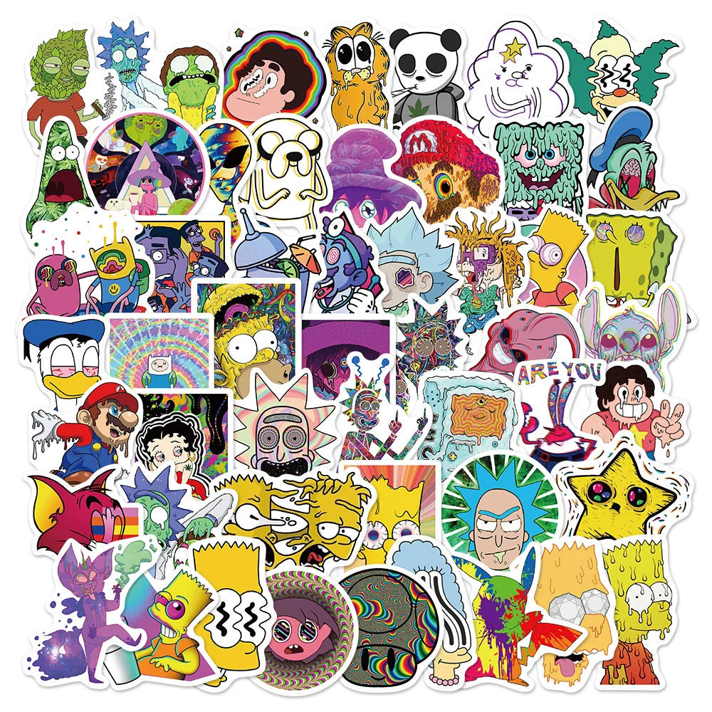 52PCS Psychedelic Cartoon Stickers