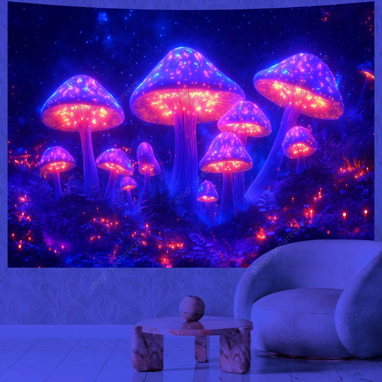 Fantasy Mushroom UV Reactive Tapestries