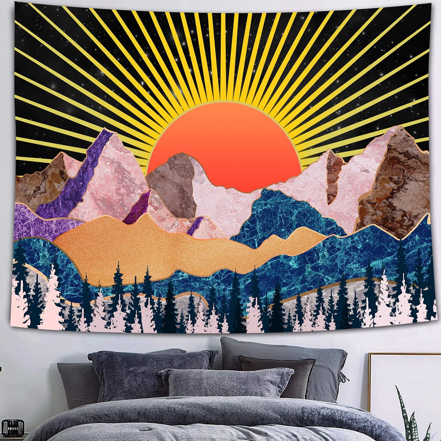 UV reactive cityscape tapestry