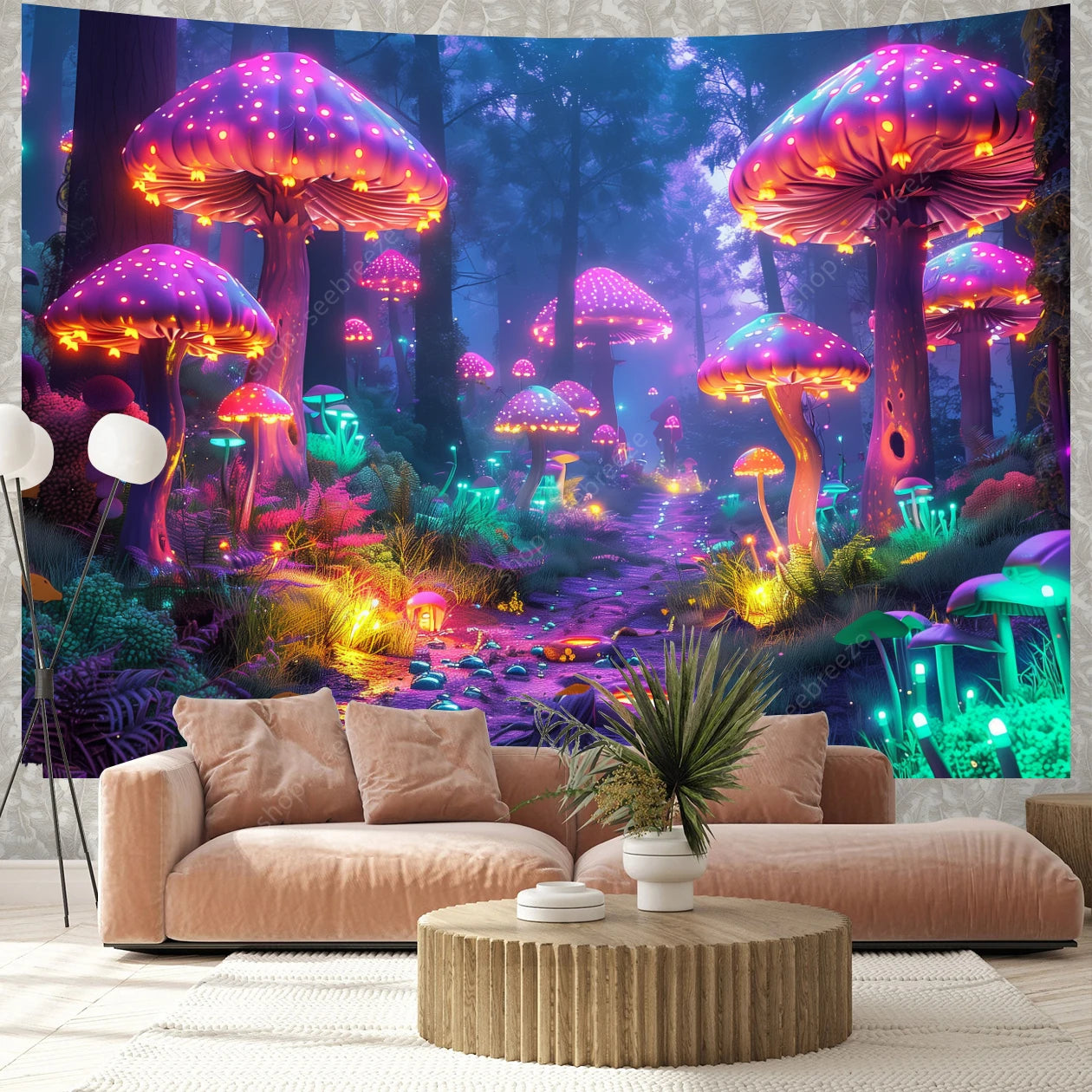Fantasy Mushroom UV Reactive Tapestries