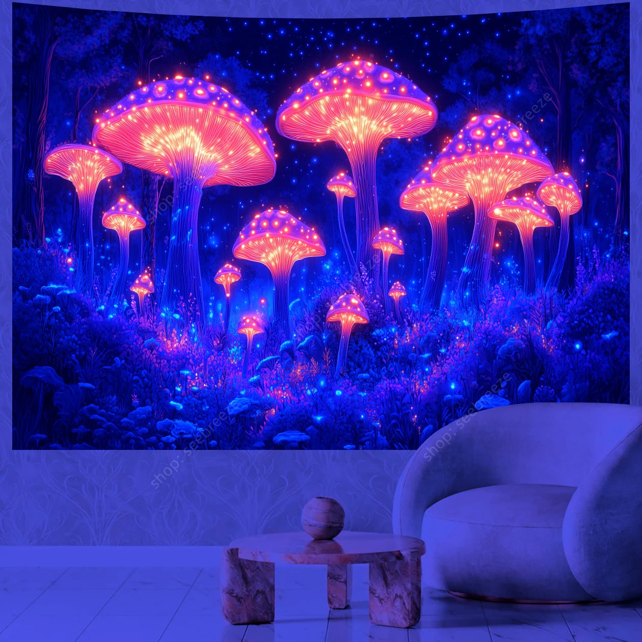 Mushroom Forest UV Reactive Tapestries