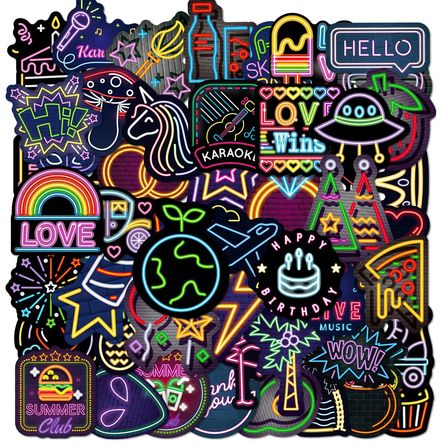 50pcs Cool Neon Graffiti Stickers