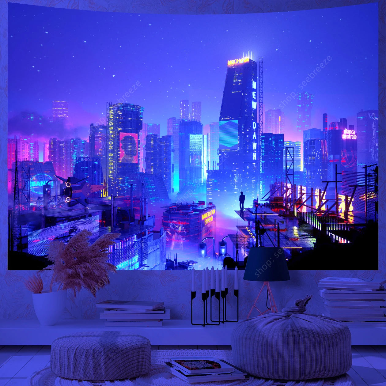 City Skyscrapers UV Reactive Tapestries