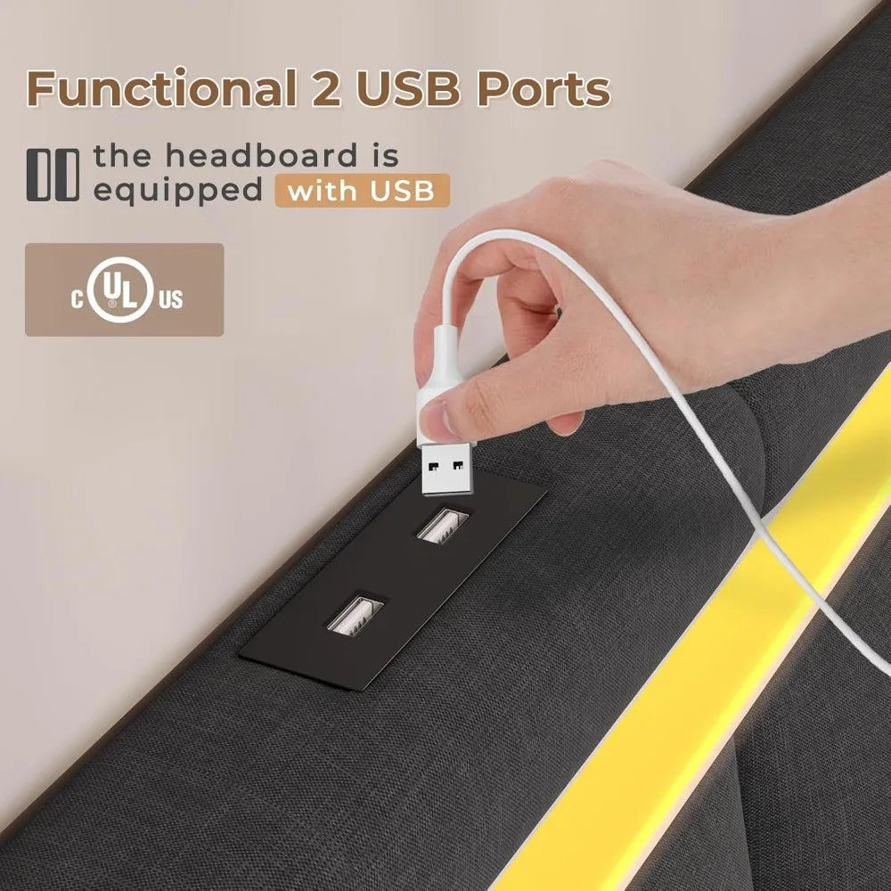 Cushy Bedframe with LED lights and charging station