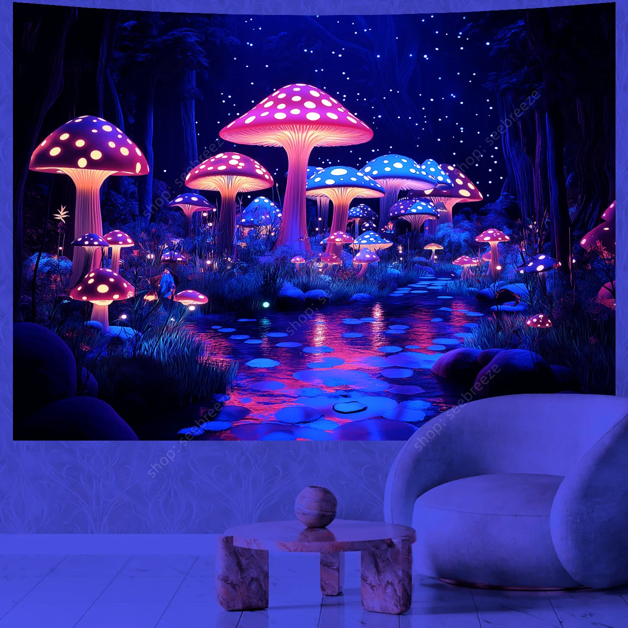 Fantasy Mushroom UV Reactive Tapestries