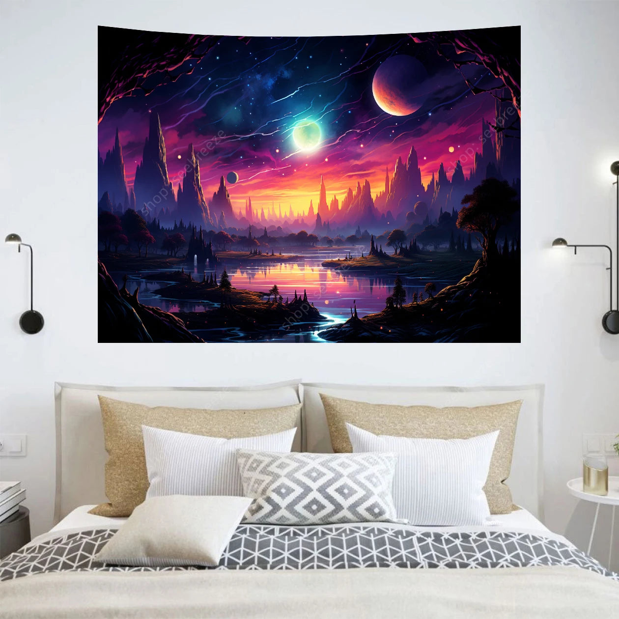 Galaxy Space Landscape UV Reactive Tapestries