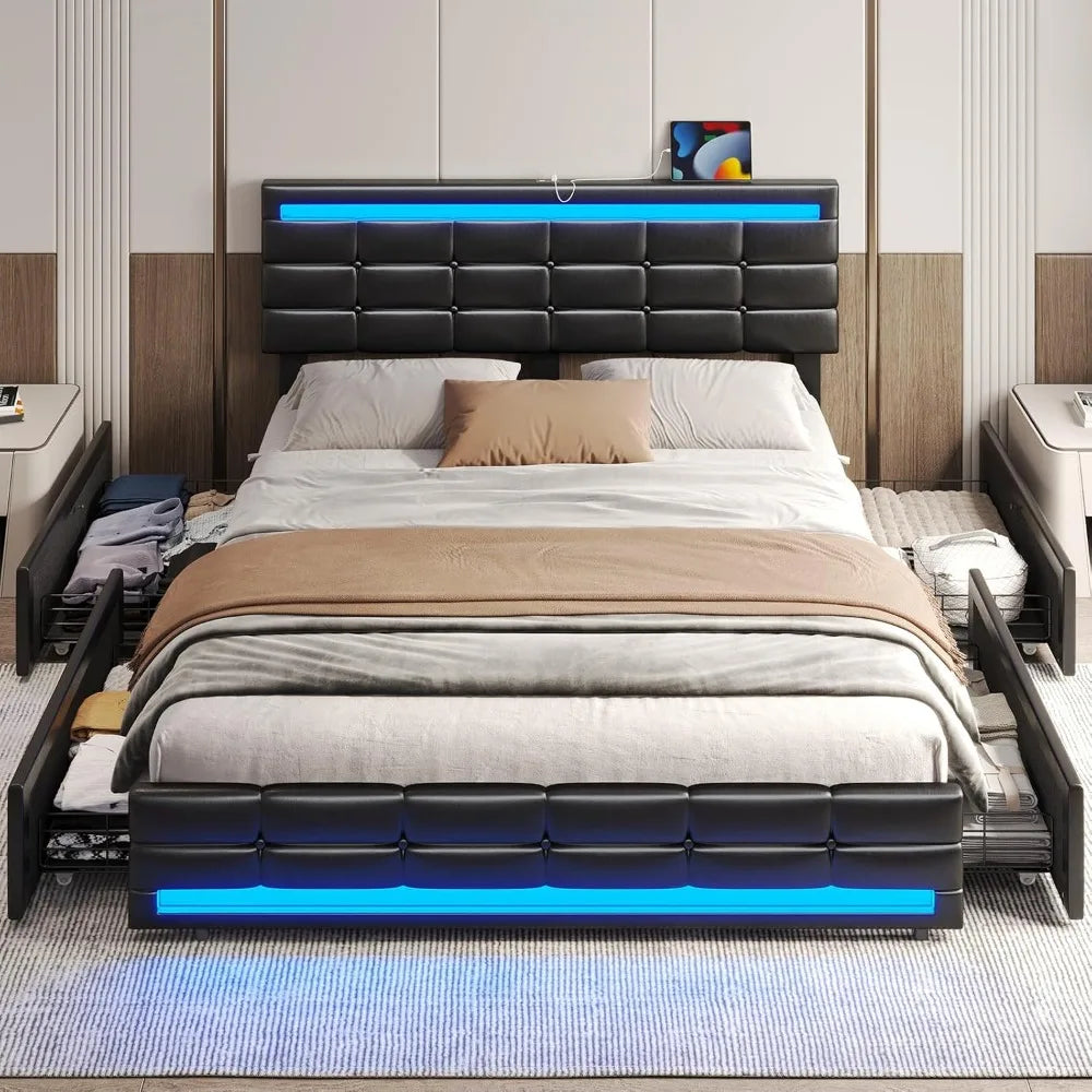 Cushy Bedframe with LED lights and charging station