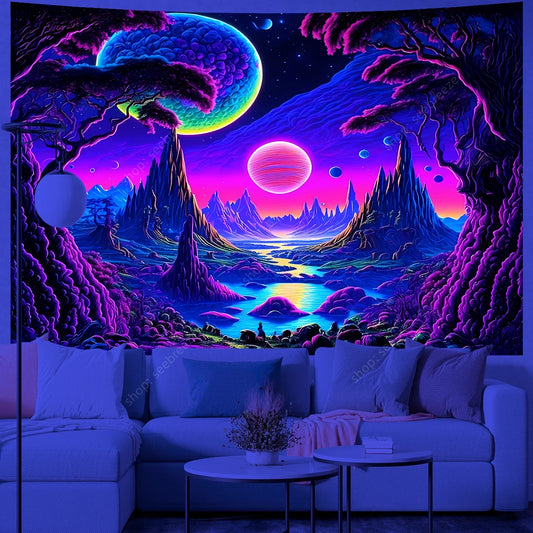 Galaxy Space Landscape UV Reactive Tapestries