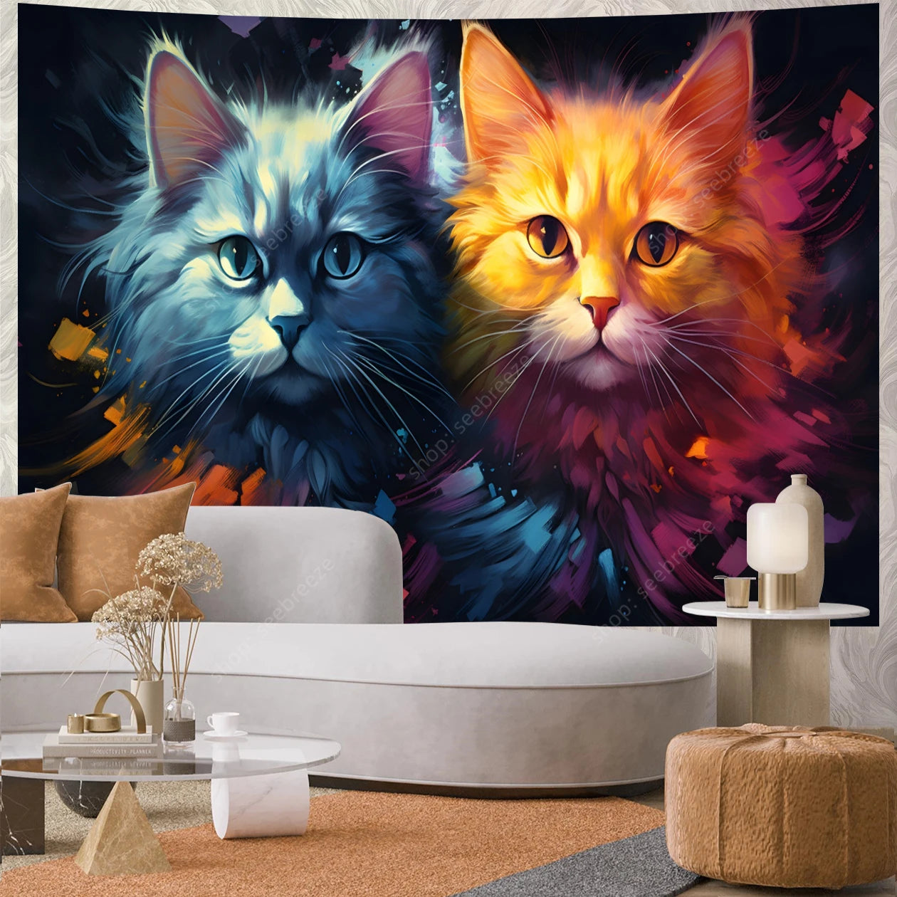 Psychedelic Cute Cat UV Reactive tapestry