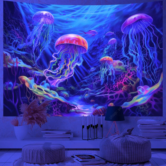 Jellyfish UV Reactive Tapestries