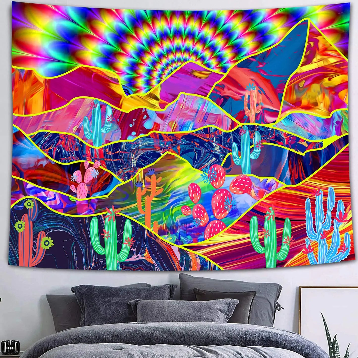 UV reactive cityscape tapestry