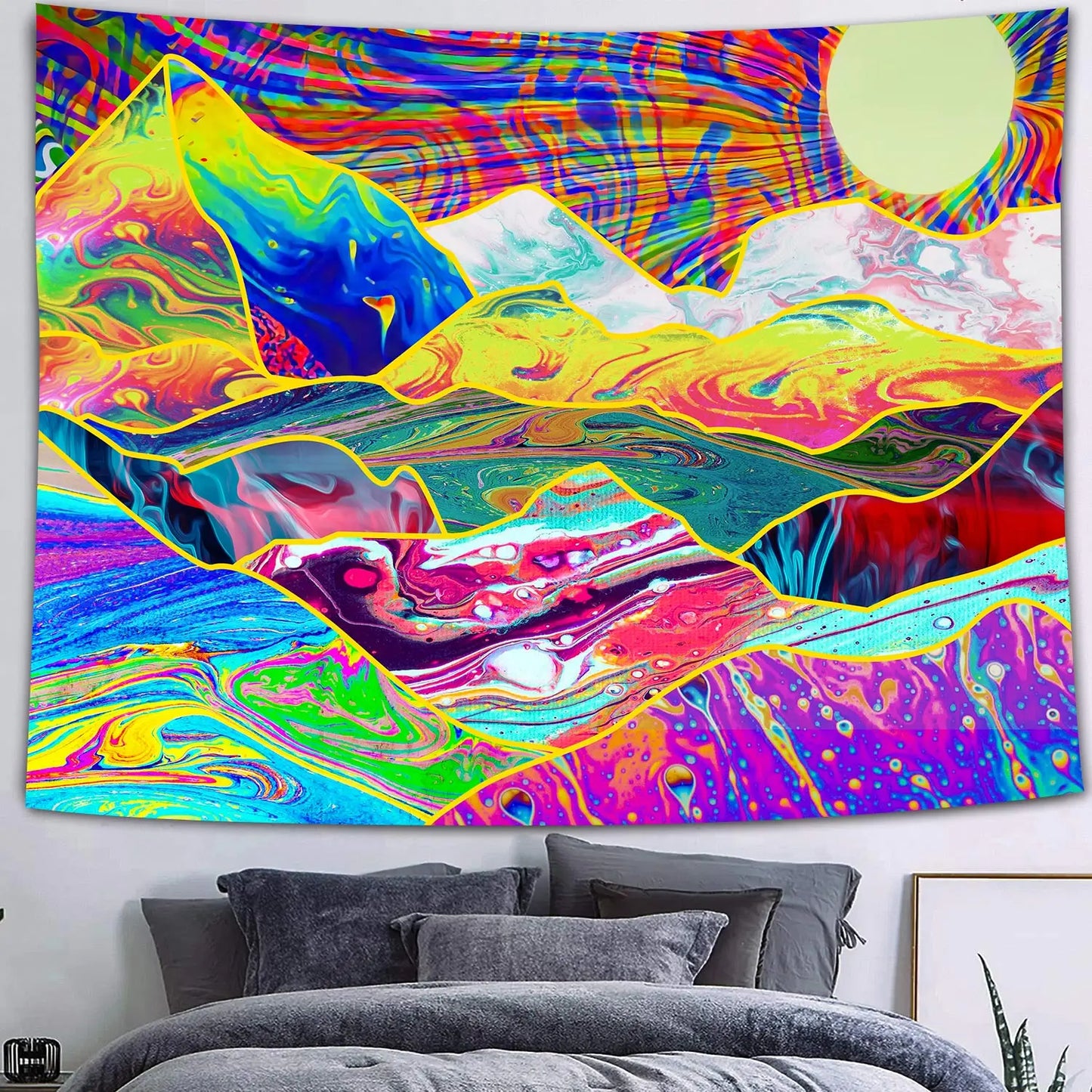 UV reactive cityscape tapestry