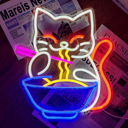 Lucky Cat Noodle LED Neon Sign