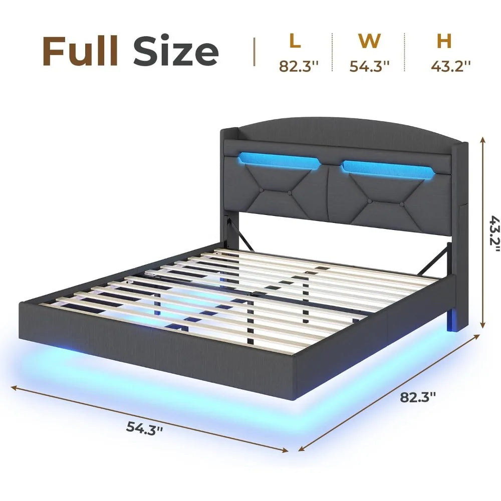 Floating Bedframe with extra Storage and Charging Station
