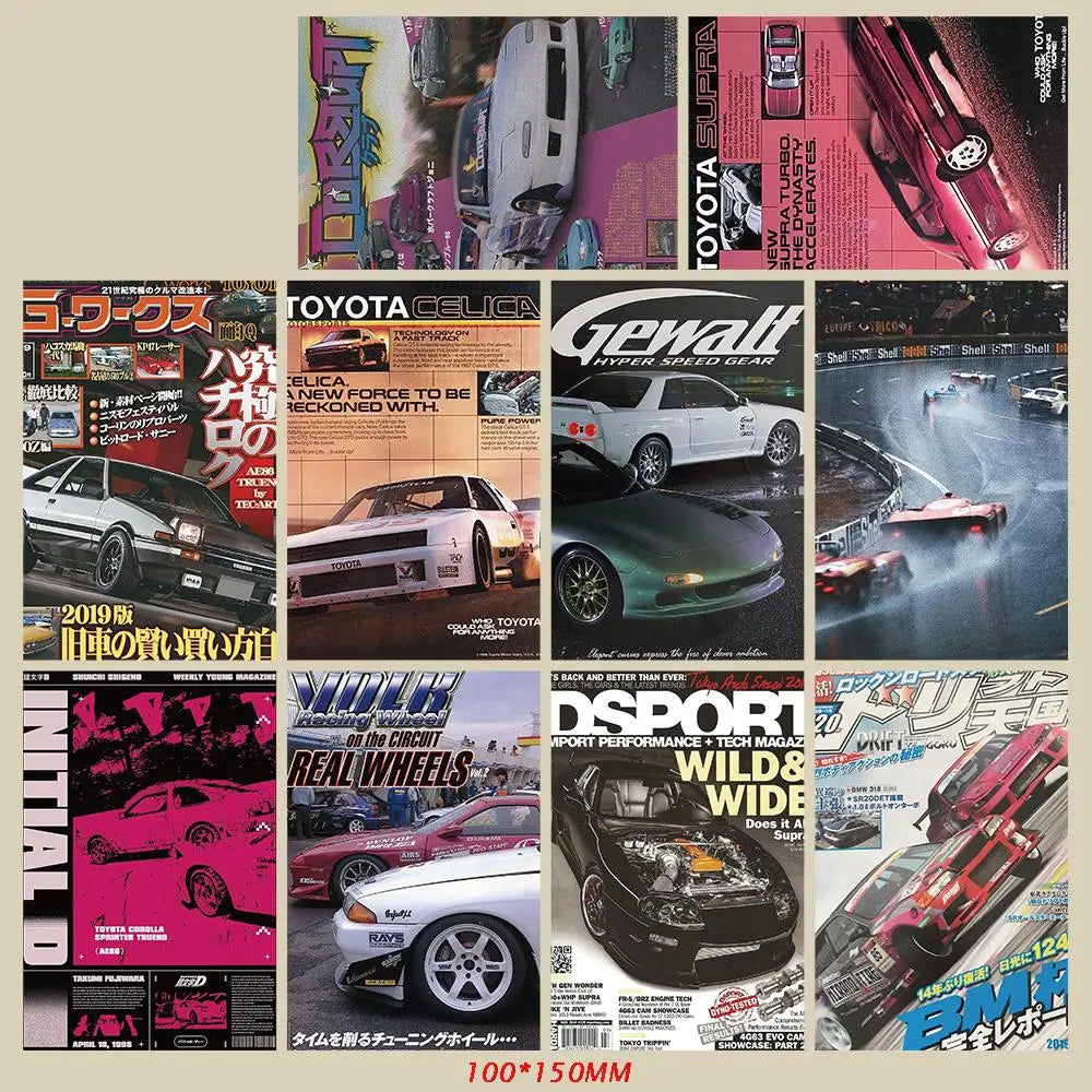 10PCS Japanese Race Car Posters