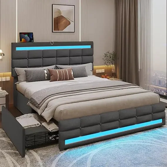 Cushy Bedframe with LED lights and charging station