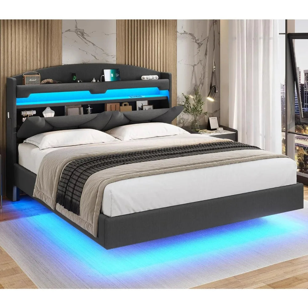 Floating Bedframe with extra Storage and Charging Station