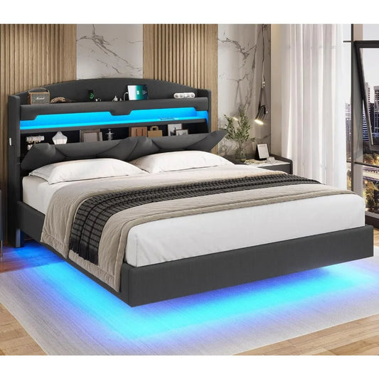 Floating Bedframe with extra Storage and Charging Station